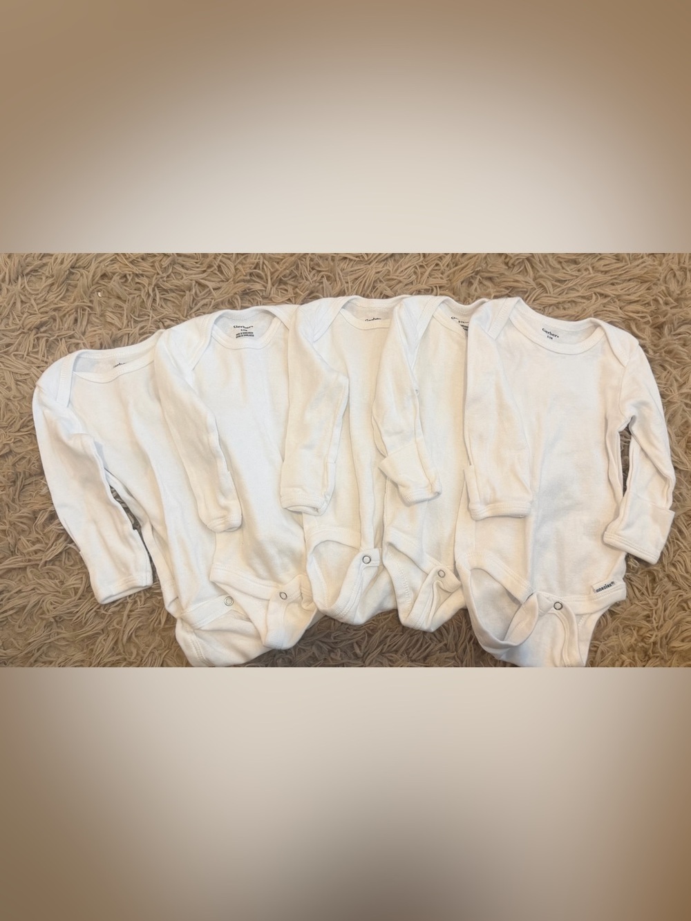 Gerber White Long Sleeve Baby Bodysuits - Pack of Five